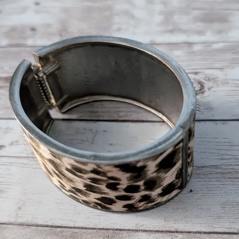 Vintage Chunky Hinged Bracelet Animal Print - Fair Condition